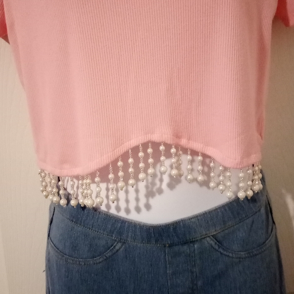 Julia by love J baby pink 💕 crop top with dangling beads - Picture 2 of 5